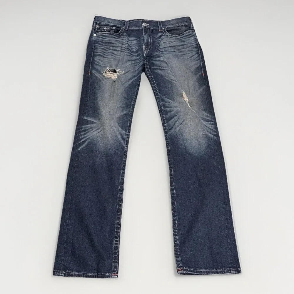 True Religion Men’s Skinny Flap Jeans 38 Natural SN Red Distressed